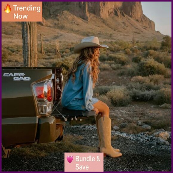 Women's Knee High Cowboy Boots Embroidered Pull-On Chunky Heel - Picture 6 of 6